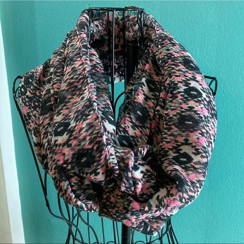 Multi colored print polyester infinity scarf